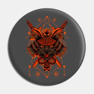 Orange and black illustration samurai cat Pin