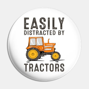 Easily Distracted By Tractors Funny Farmer Tractor Farming Pin