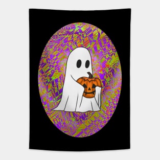 Spooky Ghost Boy Loves His Jack-o-lantern III Tapestry