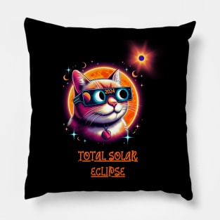 Total Solar Eclipse 2024 Cat Wearing Solar Eclipse Glasses Pillow