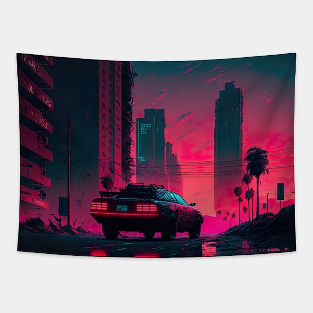 Retro Futuristic Car In Synthwave Aesthetic Tapestry by Nightarcade