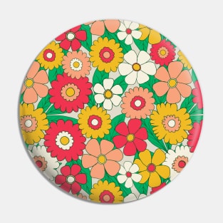 Groovy retro flower power pattern in red, green and yellow Pin