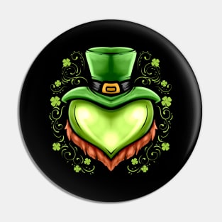 Green Heart With Hat, Beard Shamrocks On St Patricks Day Pin