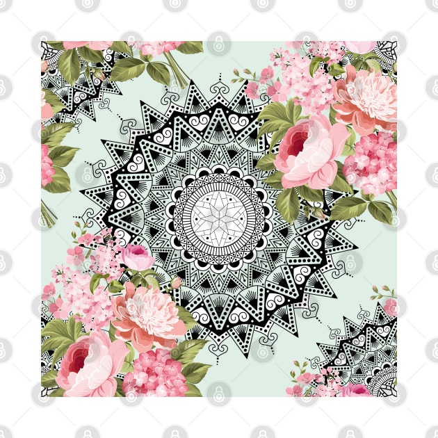 Pink roses with black mandalas by ilhnklv