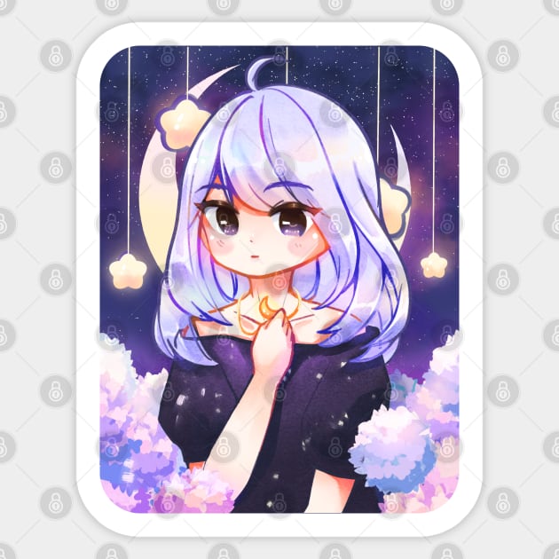 lilac starry night kawaii aesthetic anime girl - Anime - Sticker