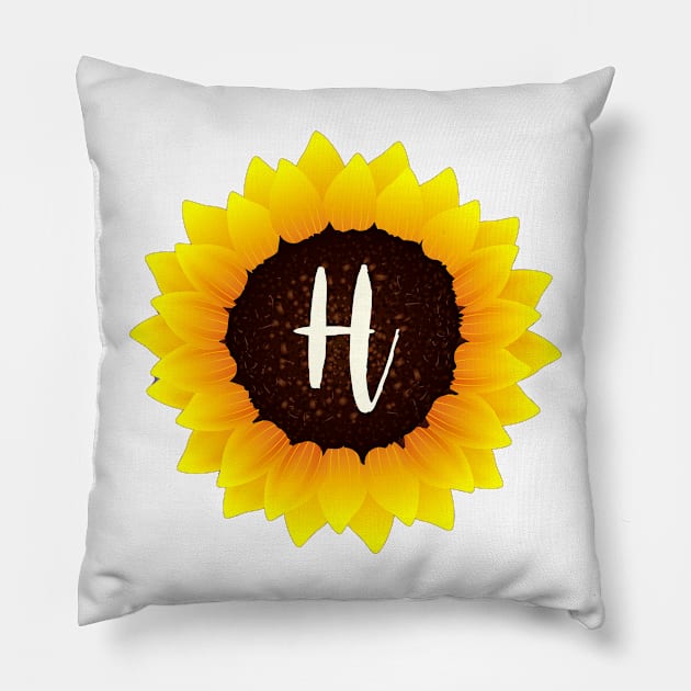 Floral Monogram H Bright Yellow Sunflower Pillow by floralmonogram