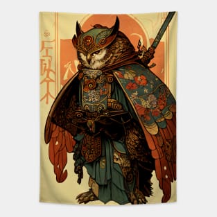 Owl Samurai Art Nouveau Tapestry