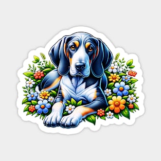 Bluetick Coonhound Floral Magnet