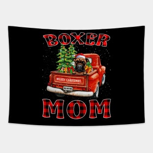 Christmas Boxer Mom Santa Hat Truck Tree Plaid Dog Mom Christmas Tapestry