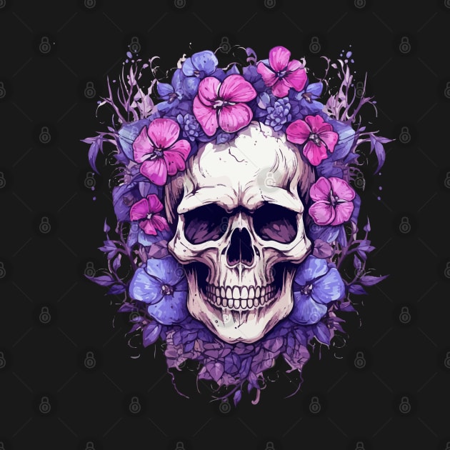 Skull and Purple Flowers by VelvetRoom