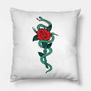 snake and rose tattoo Pillow