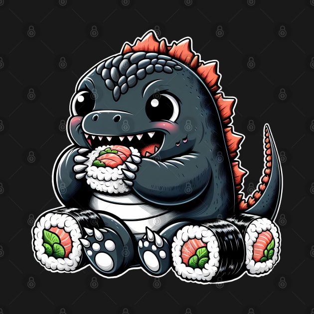 Cute Godzilla eating Sushi by cowyark rubbark