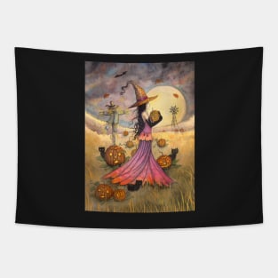 October Fields Halloween Witch and Scarecrow Fantasy Art Tapestry