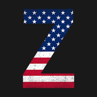 Vintage Letter Z Capital Alphabet Z American Flag T-Shirt