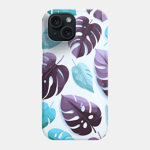 Sky Blue Monstera Tropical Leaves Phone Case by Siha Arts