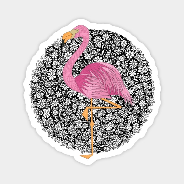 Floral Flamingo Magnet by paviash