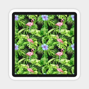 Tropical Pattern of Flamingos and Flowers Magnet