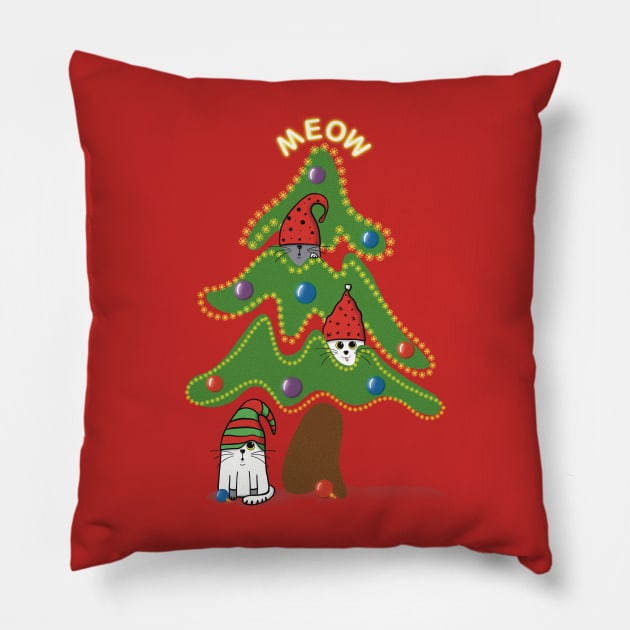 Meow - Christmas Tree Pillow by Creasorz