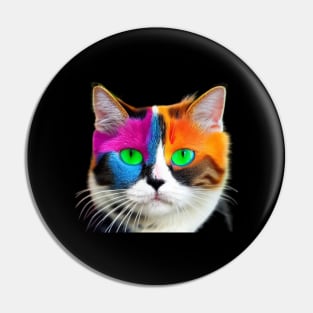 Cat With Vibrant Colors of Blue, Red, Yellow and Green Pin