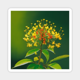 Closeup of Fantasy Honeysuckle Flowers - Yellow and Red Flower Sticker Magnet