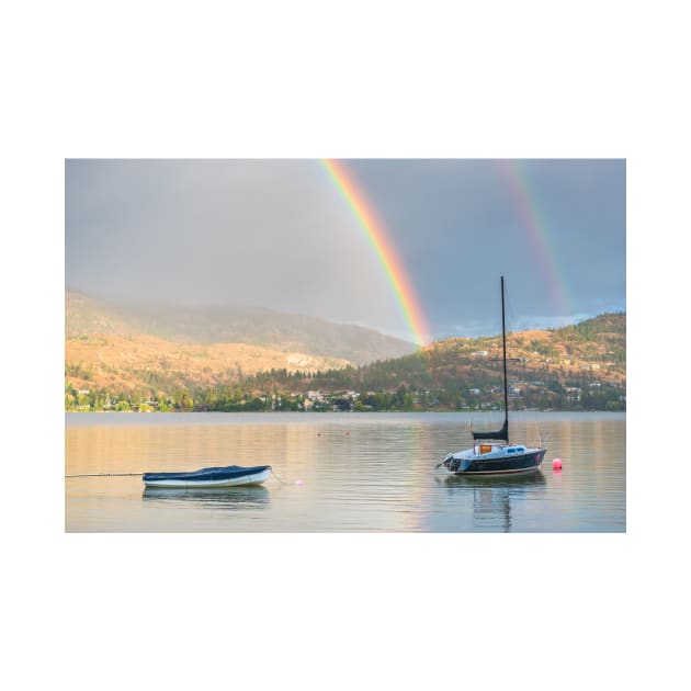 Vibrant Rainbow Over Boats in the Okanagan Valley by Amy-K-Mitchell