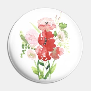 Poppies and Roses, floral watercolor painting Pin