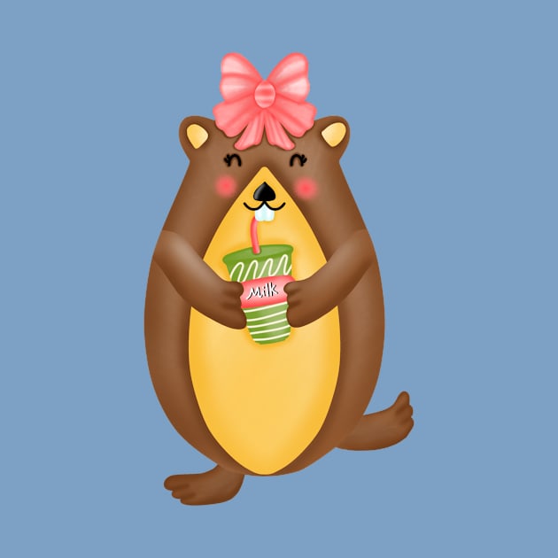 Cute groundhog drinking milk. by Onanong art design shop.