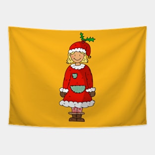 Merry Christmas Santa Young Girl Tapestry