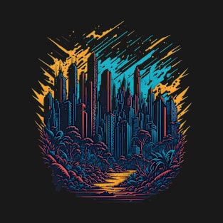 Colorful Nature Cityscape Graffiti Design T-Shirt