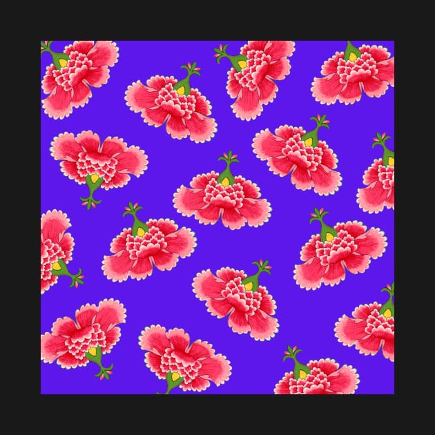 Chinese Vintage Pink and Red Flowers with Bright Purple - Hong Kong Traditional Floral Pattern by CRAFTY BITCH