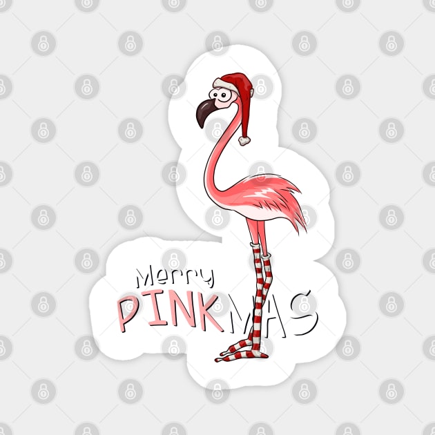 Merry Pinkmas Christmas Flamingo in Santa Costume Magnet by SkizzenMonster