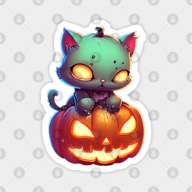 Zombie Cats - Pumpkin Head Magnet by CAutumnTrapp