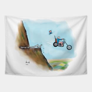 Biker Going Over Cliff Tapestry