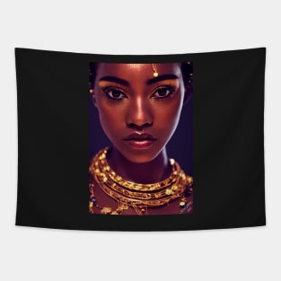 Gilded Beauty: Stunning Black Woman in Gold Tapestry