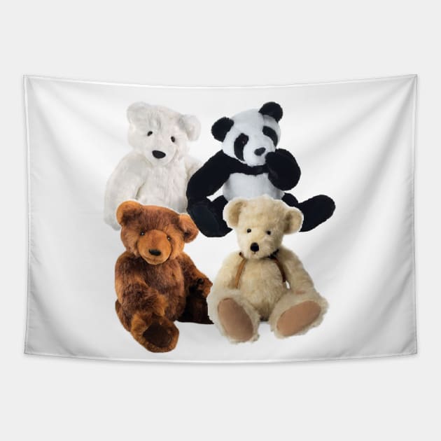 Four Stuffed toy bears Tapestry by dodgerfl