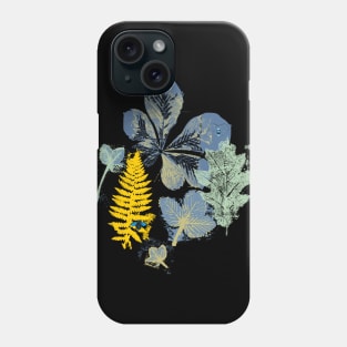 forest leaves gelli print - blue-yellow Phone Case