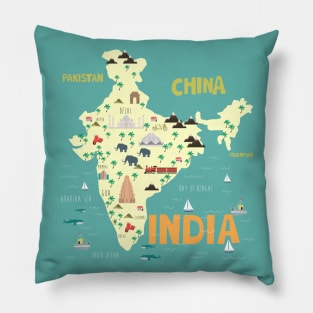 Illustrated India Map Pillow