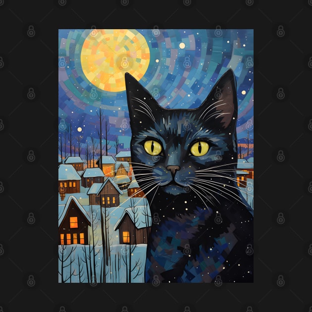 Black Cat Christmas Starry Night by VisionDesigner