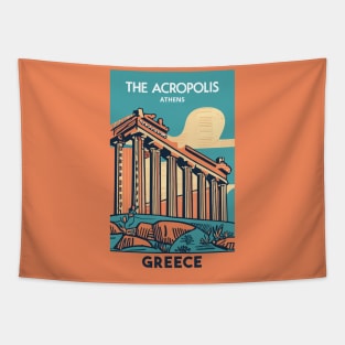 A Vintage Travel Art of the Acropolis Athens - Greece Tapestry