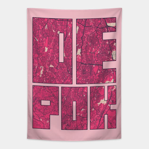 Depok, West Java, Indonesia City Map Typography - Blossom Tapestry by deMAP Studio