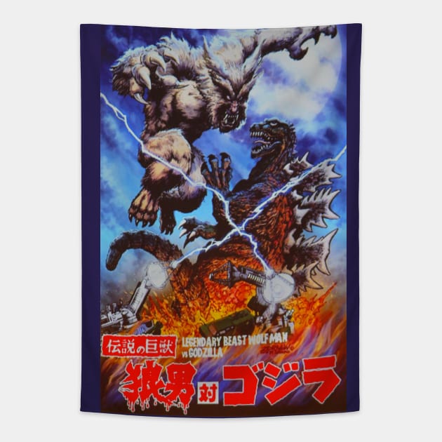 Wolfman Vs. Godzilla Poster Tapestry by Pop Fan Shop