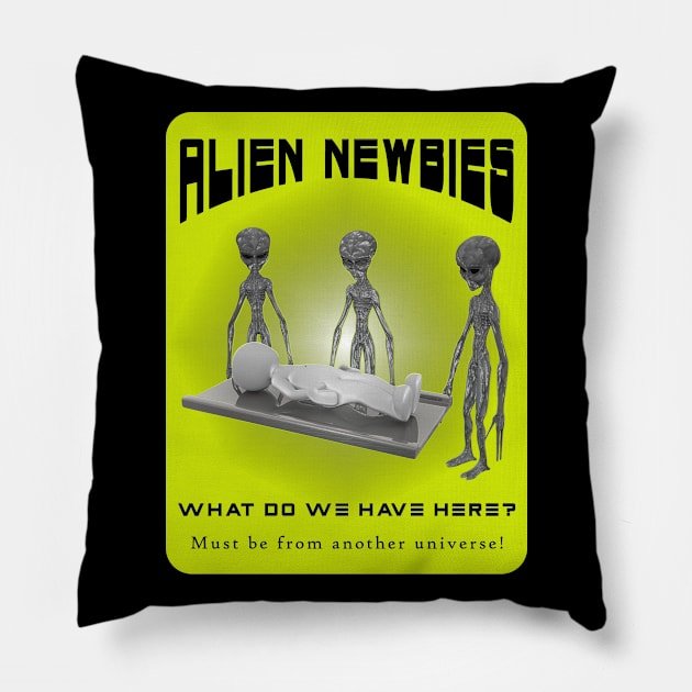 Alien Newbies - Yellow and Black Pillow by The Black Panther