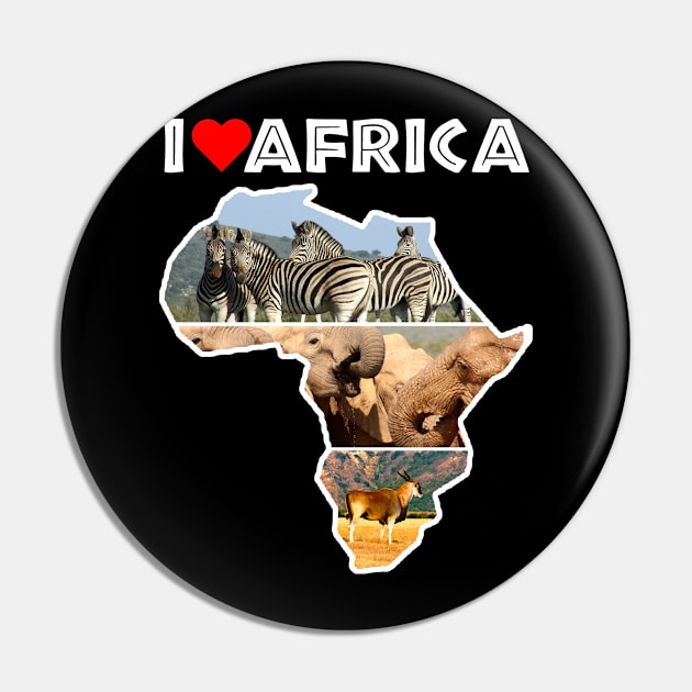 I Love Africa Wildlife Collage Map Pin by PathblazerStudios