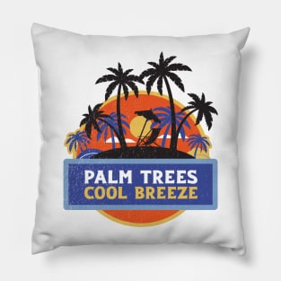 Retro Distressed Palm Trees Cool Breeze by the sea in a beach chair Pillow