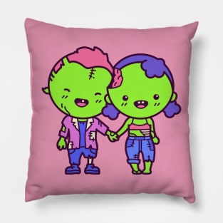 Cute Kawaii Zombie Couple Cartoon Pillow