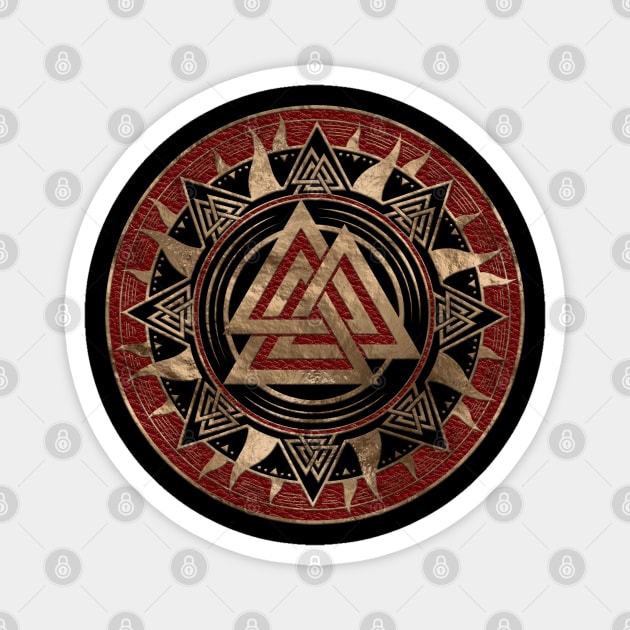 Valknut Symbol Red Leather and gold Magnet by Nartissima