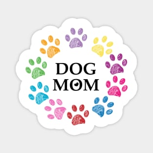 Colorful paw prints with Dog Mom text Magnet