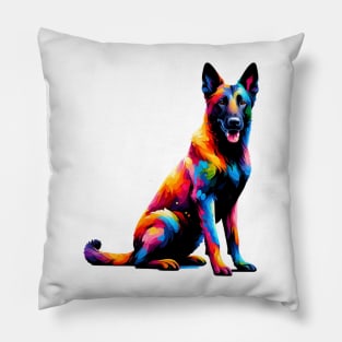 Expressive Dutch Shepherd in Vivid Splash Art Pillow