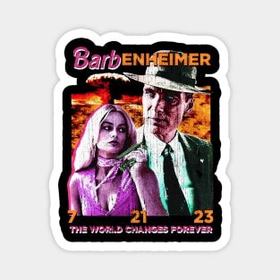 Barbenheimer The World Changes Forever Vintage Magnet