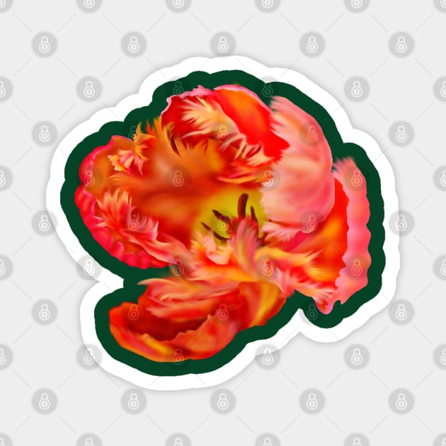 Flaming Orange & Yellow Parrot Tulip Digital Art Magnet by H. R. Sinclair